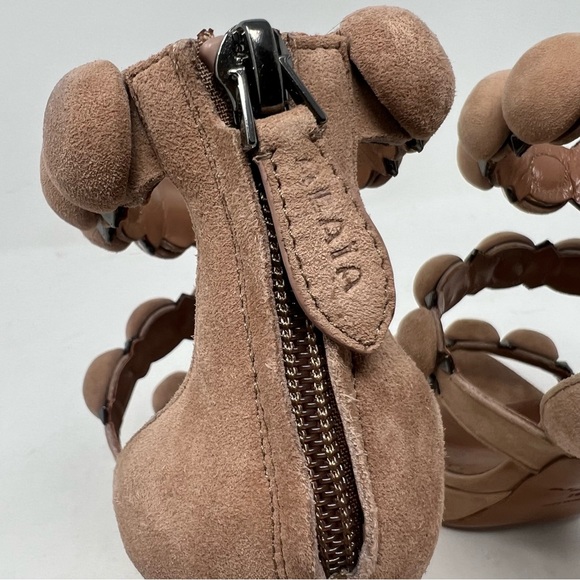 Alaia Bombe Ankle Strap Suede Platform Stiletto Heels Size 38 Taupe - Picture 10 of 14